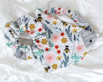 Matching Floral Bee Dog Scarf and Scrunchie Set, White