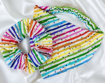 Rainbow Matching Dog Bandana and Hair Scrunchie Set