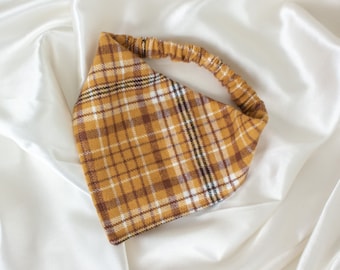 Mustard Plaid Flannel Dog Bandana for Fall