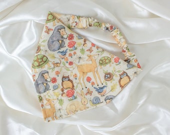 Woodland Critters Dog Bandana with Mushrooms, Deer, and Owls