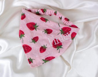 Personalized Pink Strawberry Dog Bandana with Embroidered Name