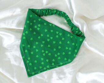 St Patricks Day Dog Bandana with Green Four Leaf Clovers