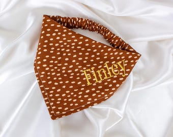 Personalized Burnt Orange Dog Bandana with Beige Dots and Embroidered Name