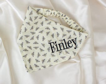 Personalized Cream Bee Dog Bandana with Embroidered Name