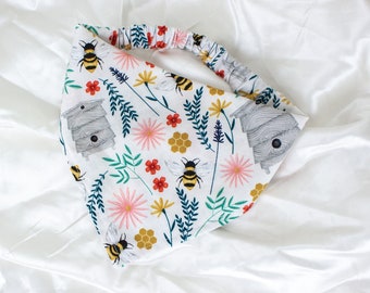 White Floral Bee Dog Bandana