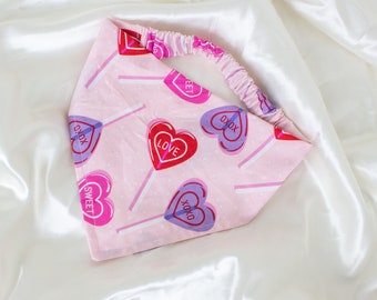 Pink Valentines Day Dog Bandana with Heart Lollipops