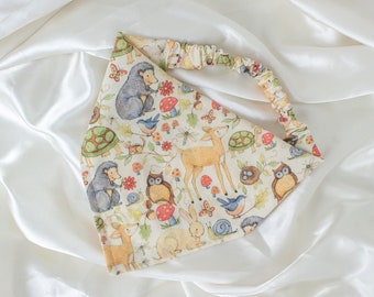 ADORABLE Woodland Critters Dog Bandana, Woodland Animals and Mushroom Dog Scarf, Woodland Owl Pet Handkerchief, Cute Deer Dog Clothes