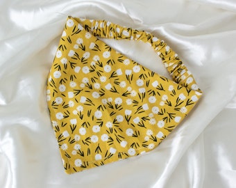 Mustard Floral Dog Bandana, Cute Floral Print Dog Scarf, Flowers Dog Lover Gift, Pet Accessories, Dog Handkerchief