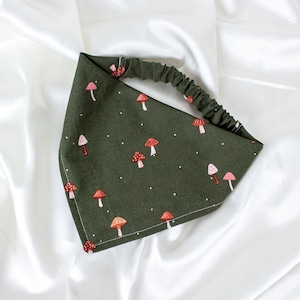 Woodland Mushroom Dog Bandana, Fall Dog Scarf, Autumn Pet Accessories, Forest Green Dog Handkerchief, Dog Mom Gift