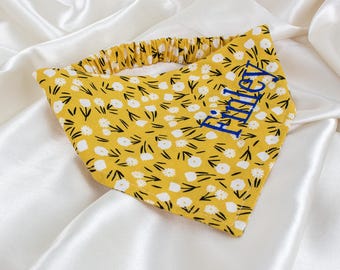 Personalized Mustard Floral Dog Bandana with Embroidered Name