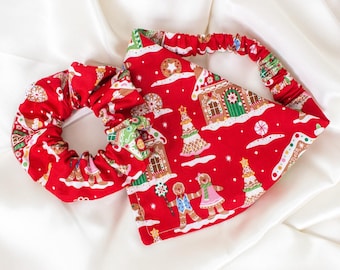 Matching Christmas Gingerbread House Dog Bandana and Hair Scrunchy Set