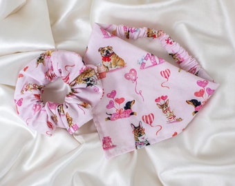 Matching Valentines Dog Bandana and Hair Scrunchie Set, Pack