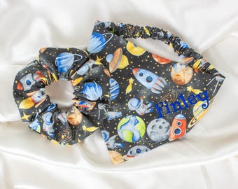Personalized Outer Space Dog Scarf and Hair Scrunchie Matching Set for Boy Dog