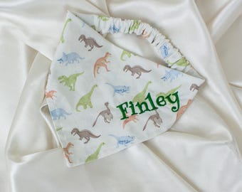Personalized Beige Dinosaur Dog Bandana for Boy Dog, with Embroidered Name