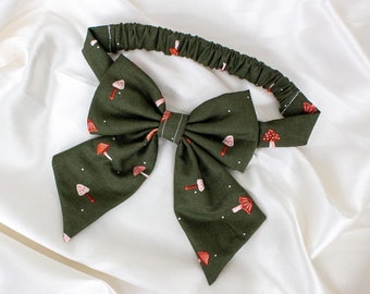 Forest Green Mushroom Dog Bow