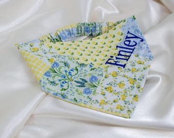 Personalized Patchwork Quilt Dog Bandana with Embroidered Name