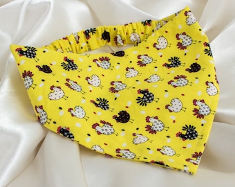 EASY SLIP ON Farm Chickens Dog Bandana, Barnyard Dog Scarf, Yellow Pet Handkerchief, Dog Clothing