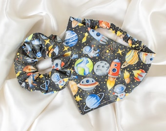 Matching Outer Space Dog Bandana and Hair Scrunchie Set, for Boy Dog