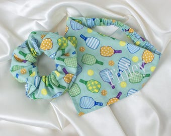 Embroidered Matching Pickleball Dog Bandana and Hair Scrunchie Set, Personalized