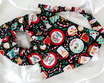Matching Christmas Cookies Dog Bandana and Hair Scrunchy Set with Santa