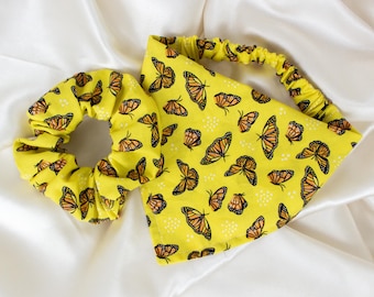 Matching Monarch Butterfly Dog Bandana and Hair Scrunchie Set