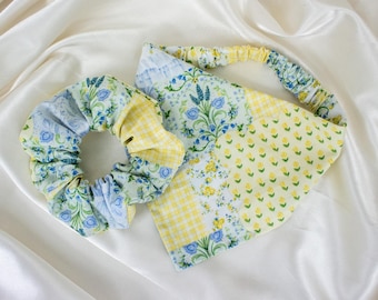 Matching Floral Patchwork Quilt Dog Bandana and Hair Scrunchie Set