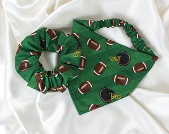 Matching Game Day Football Dog Bandana and Hair Scrunchie Set