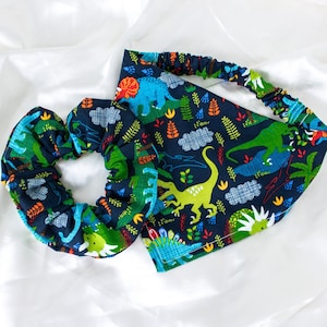 Matching Dinosaur Dog Bandana and Hair Scrunchie Set for Boy Dog