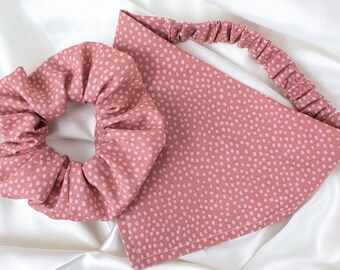 Matching Mauve Dog Bandana and Hair Scrunchie Set for Pet and Owner