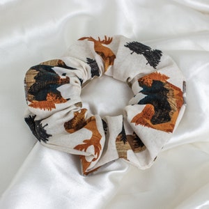 ADVENTURE! Woodland Tree Forest Scrunchie, Camping Mountain Scrunchy, Rustic Scrunchies, Hair Ties with Cute Animals for Her