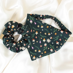 Matching Wildflower Floral Dog Bandana and Hair Scrunchie Set