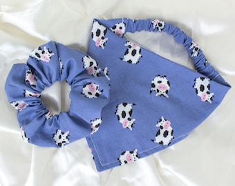 Matching Farm Cows Dog Bandana and Hair Scrunchie Set
