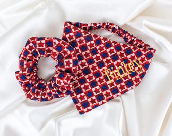 Matching Personalized Rustic Patriotic Dog Bandana and Hair Scrunchie for 4th of July