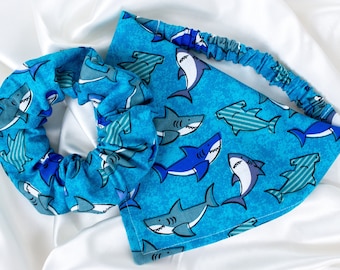 Matching Baby Shark Dog Bandana and Hair Scrunchie Set, for Boy Dog