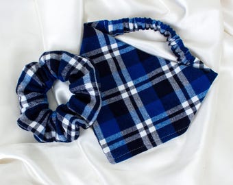 Tartan Plaid Flannel Dog Bandana and Hair Scrunchie Matching Set for Fall