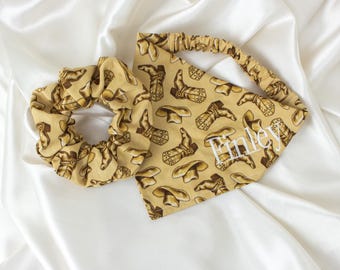 Matching Personalized Western Dog Bandana and Hair Scrunchie Set with Embroidered Name