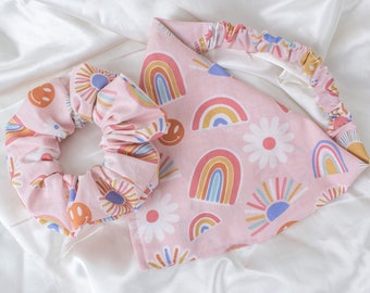 Retro Floral Dog Bandana and Hair Scrunchie Matching Set