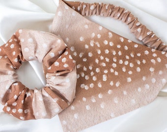 Matching Deer Print Dog Bandana and Hair Scrunchie Set