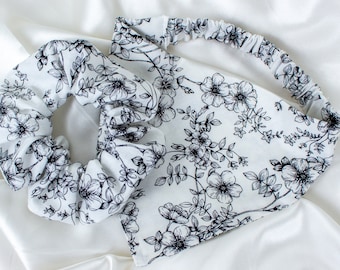 Matching Elegant Floral Dog Bandana and Hair Scrunchie Set