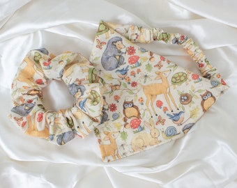 Woodland Critters Matching Dog Bandana and Hair Scrunchie Set