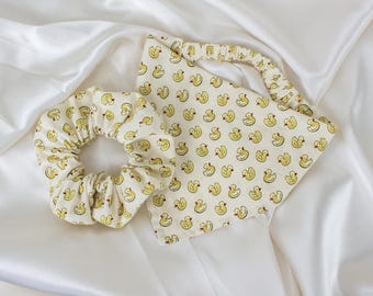 Beige Rubber Ducky Dog Bandana and Hair Scrunchie Matching Set