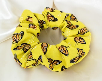 Monarch Butterfly Scrunchie, Spring Butterflies Scrunchies, Yellow Scrunchy, Gift for Her, Hair Ties, 90s Clothing