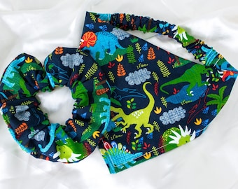 Matching Dinosaur Dog Bandana and Hair Scrunchie Set for Boy Dog
