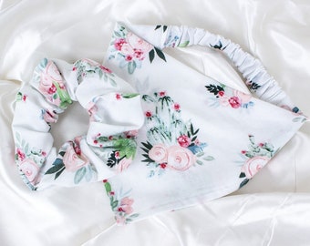 Matching Floral Cactus Dog Bandana and Hair Scrunchie Set
