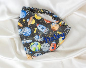 Personalized Outer Space Dog Bandana for Boy Dog, Embroidered