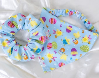 Matching Easter Eggs Dog Bandana and Hair Scrunchie Set for Spring