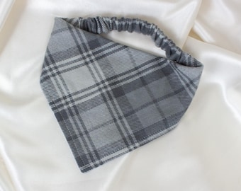 Grey Plaid Flannel Dog Bandana for Fall
