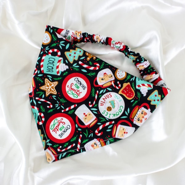 Christmas Cookies Dog Bandana with Easy Elastic, Holiday Gingerbread Dog Scarf with Santa, Winter Sweets Pet Handkerchief, Christmas Gifts