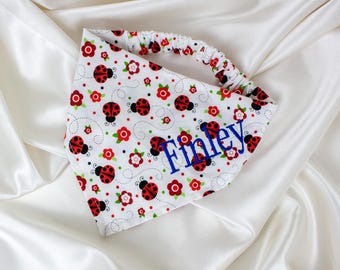 Embroidered Floral Lady Bug Dog Bandana, Personalized