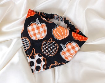 Fall Dog Bandana with Gingham Plaid Pumpkins